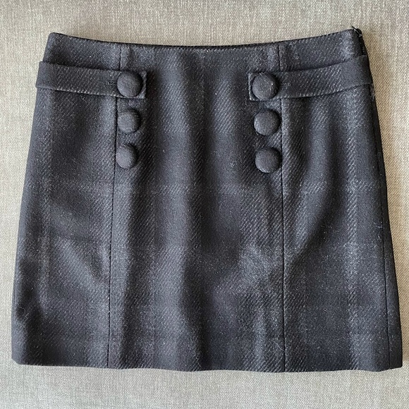 Black Subtle Plaid JCrew Wool Mini Skirt Size 2 - Picture 1 of 5